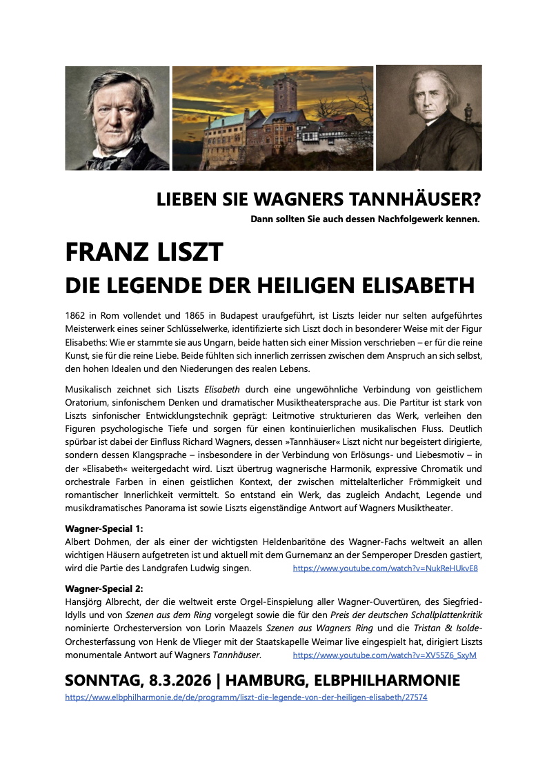 Liszt Hl. Elisabeth Elbphilharmonie 08-03-2026